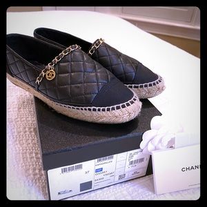Black Chanel Espadrilles with Gold Hardware Sz 37